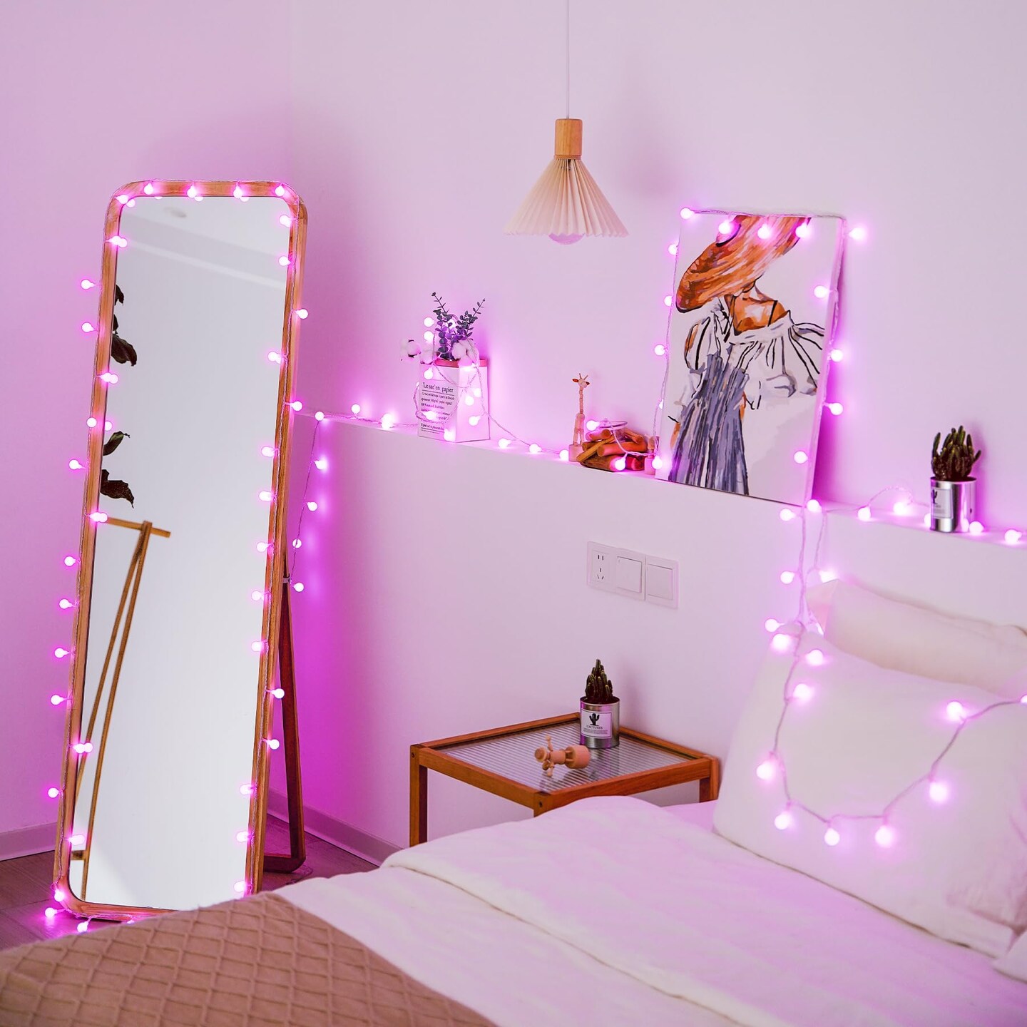 100 LED Pink Valentine Lights Indoor,33 ft Connectable Globe String Lights Plug in, 8 Mode Fairy String Light with Remote for Bedroom Girl Room Anniversary Party Valentines Day Decorations