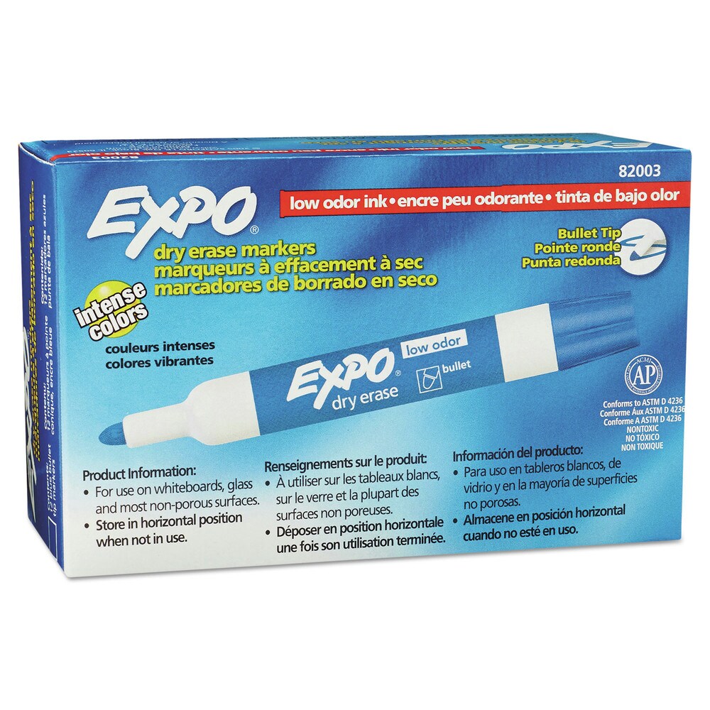 EXPO Low-Odor Bullet Tip Dry-Erase Marker - Medium/Blue (1-Dozen)