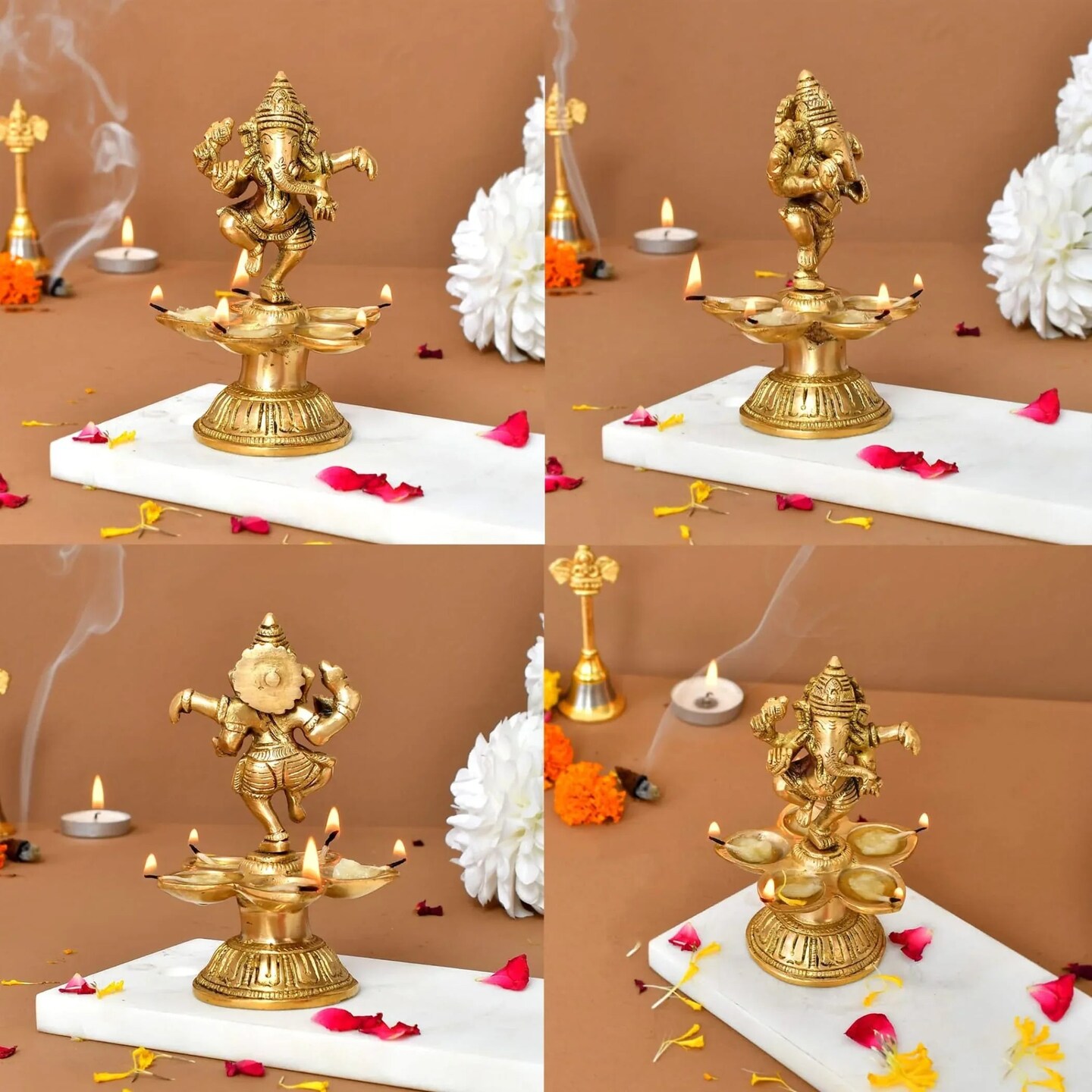 Dancing Ganesha Solid Brass Diya Deepam Vilakku Samai Oil Lamp with Base Home Pooja Room Diwali Decorations Mandir Temple Ganesha Akhand Diya Hindu Puja Religious Deepawali Return Gift