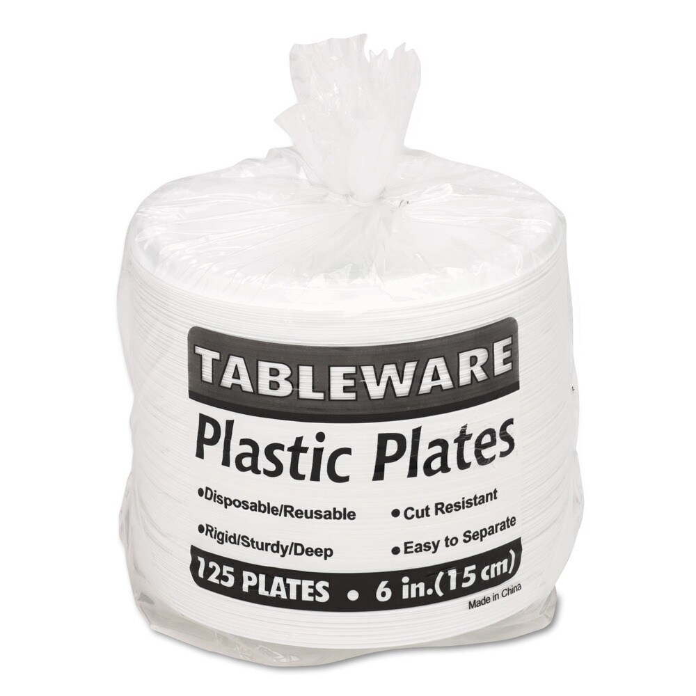 Tablemate 6 in. Diameter Plastic Dinnerware Plates - White (125/Pack)