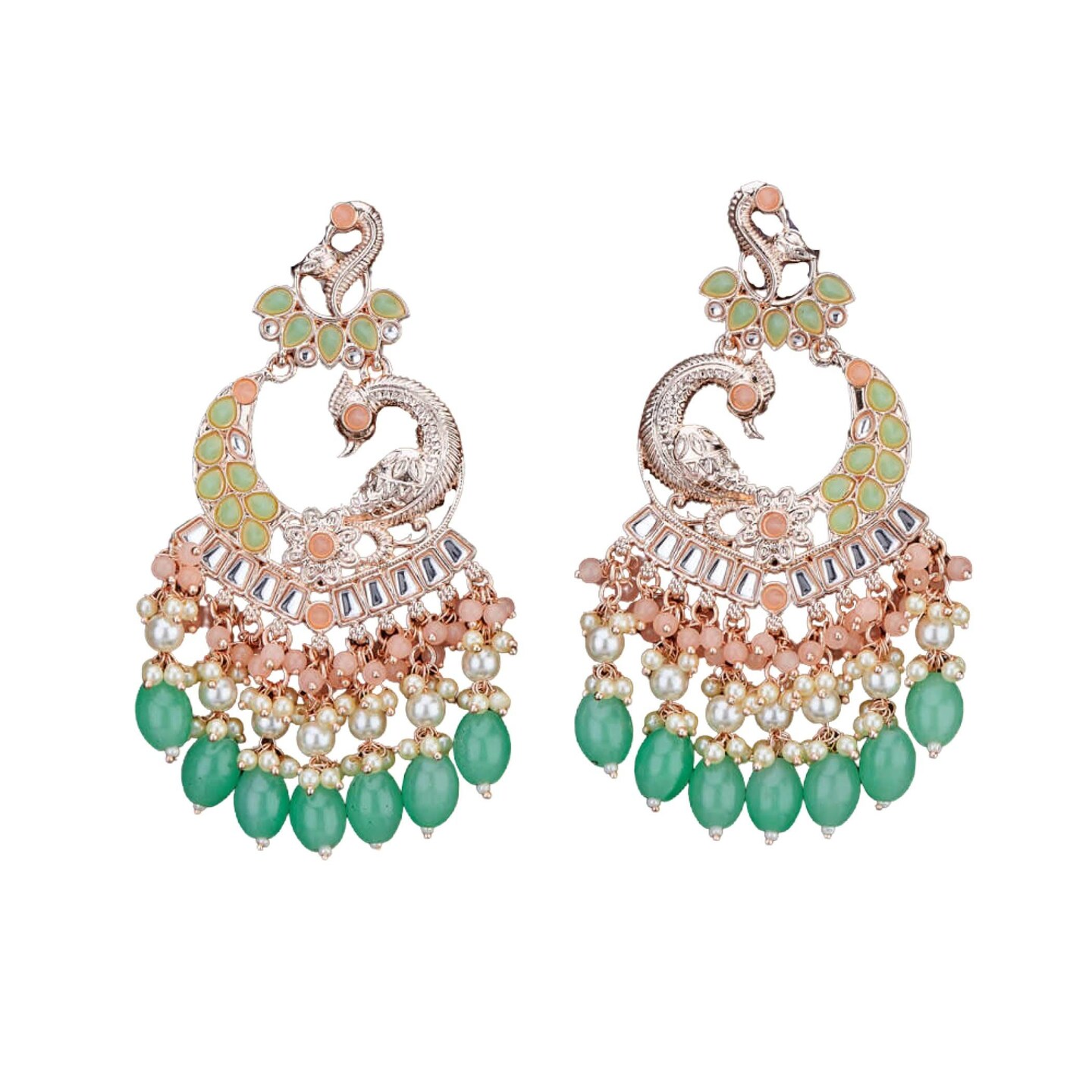 Oversized / Big Indian Jhumka Earrings for Women - Indian Peacock Earrings Ethnic Chandbali Jhumki Kundan & Faux Pearl Beaded Bollywood Style Dangle Earring