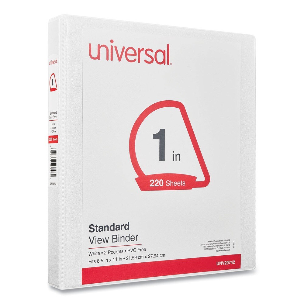Universal 11 in. x 8.5 in. 1 in. Capacity 3 Rings Slant D-Ring View Binder - White (4/Pack)
