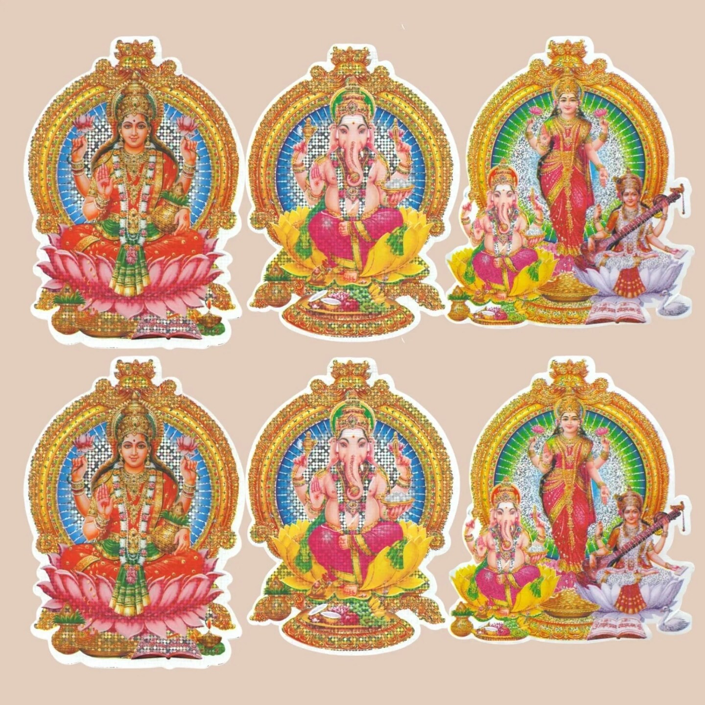 6CT Ganesha Laxmi and Saraswati Wall Sticker Decorative Easy Peel Poster Premium Glitter Effect Pooja Room Wall Sticker Hindu Diwali Decor Indian God Sticker Home Office