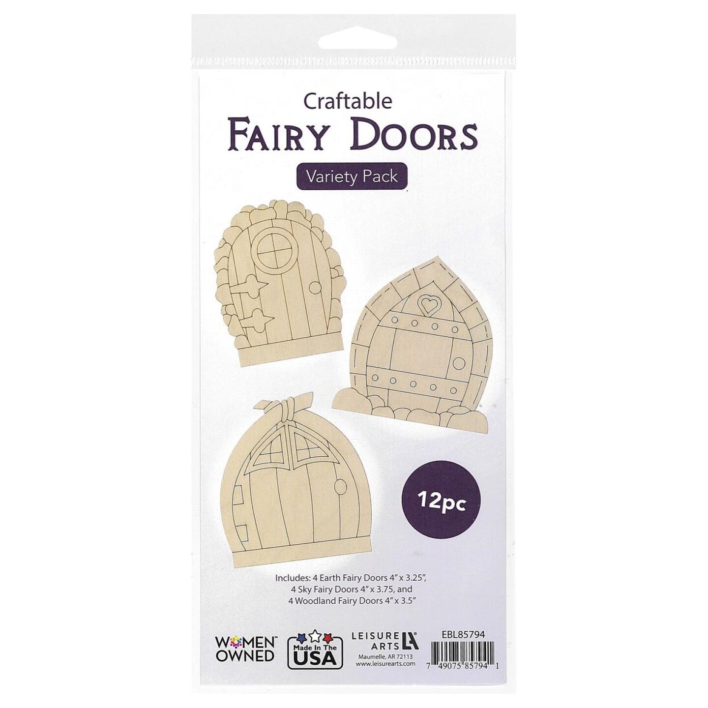 EBL Wood Fairy Garden Door 4&#x22; Sky/Earth/Wood 12pc