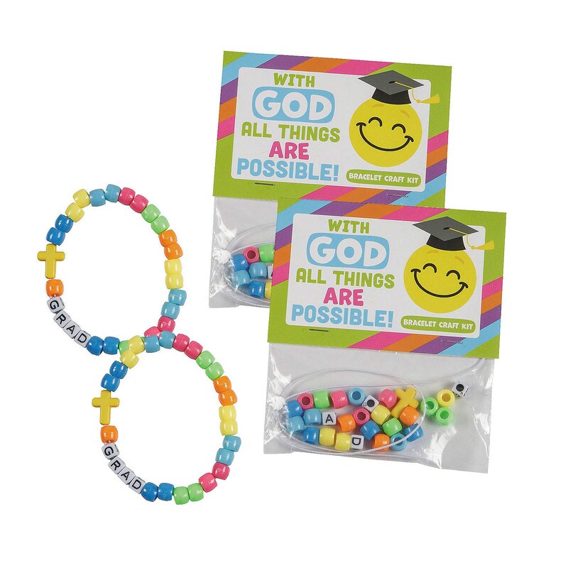 Religious Elementary Grad Bracelet Handout Craft Kit 7.25 Inch Makes 12