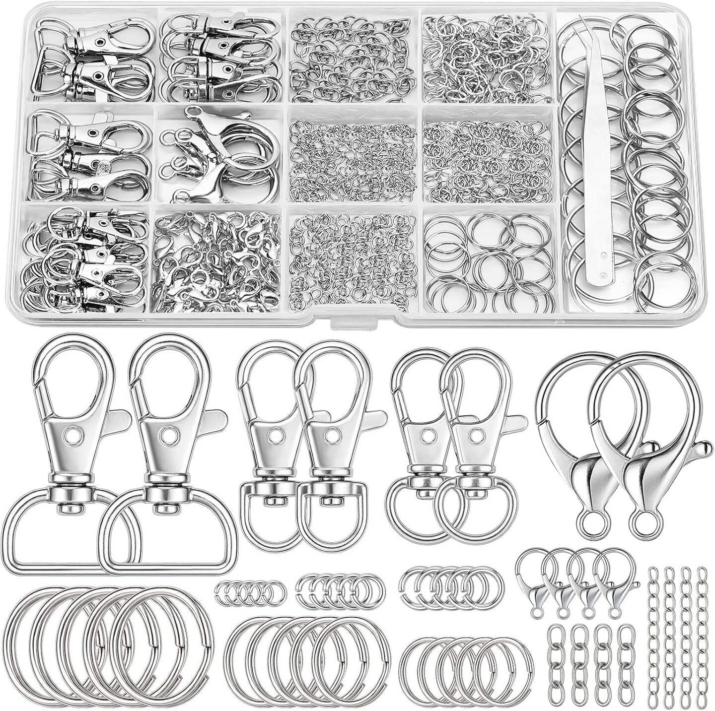 460PCS Keychain Making Kit, Key Chain Clips with Key Rings Bulk, Metal Lobster Claw Clasp, Swivel Snap Hook, Jumprings & Extender Chain for Crafts, DIY Keychain Accessories Supplies