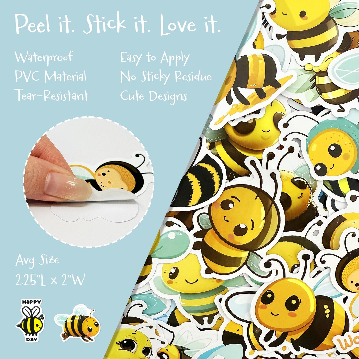 Wrapables Waterproof Vinyl Stickers for Water Bottles, Laptop, Phones, Skateboards, Decals for Teens, 110pcs, Bumblebees
