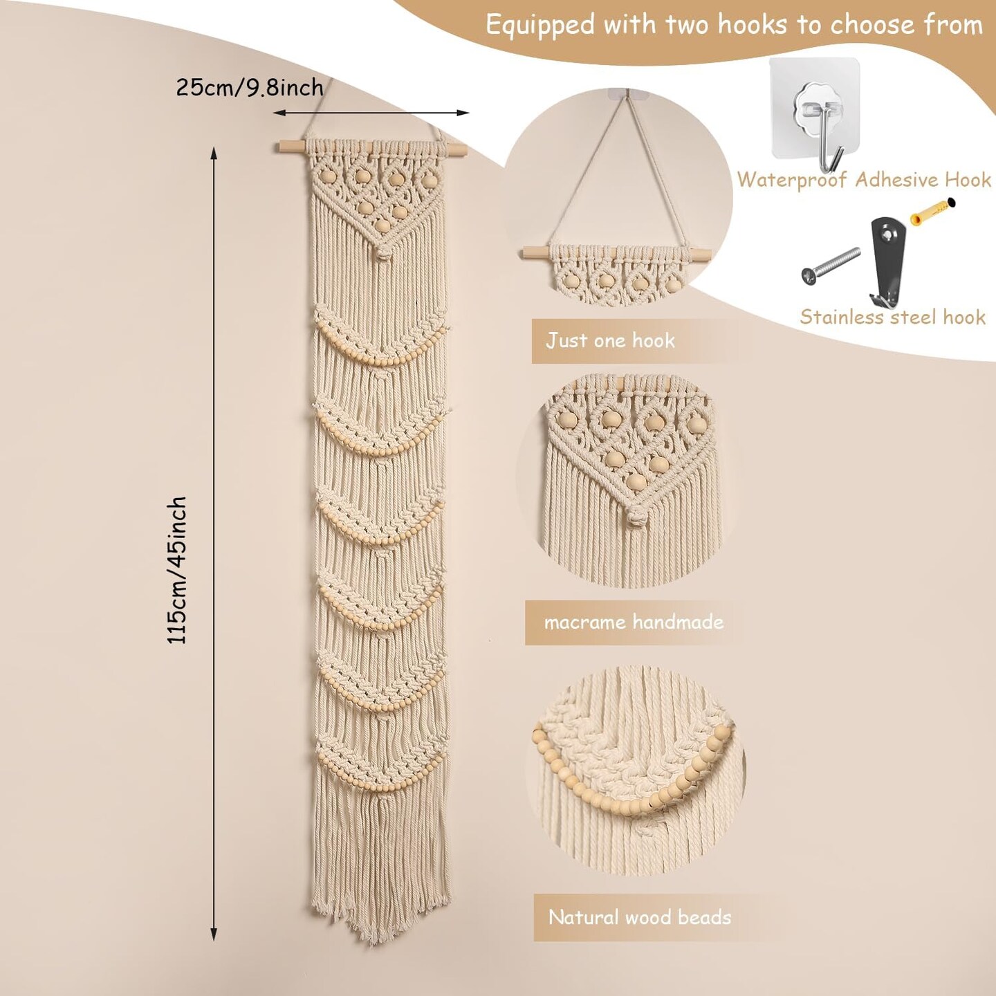 Boho Macrame Wall Hat Hanger – 1-Pack Baseball Cap Holder, Over-the-Door & Wall-Mounted Rack for Display and Storage