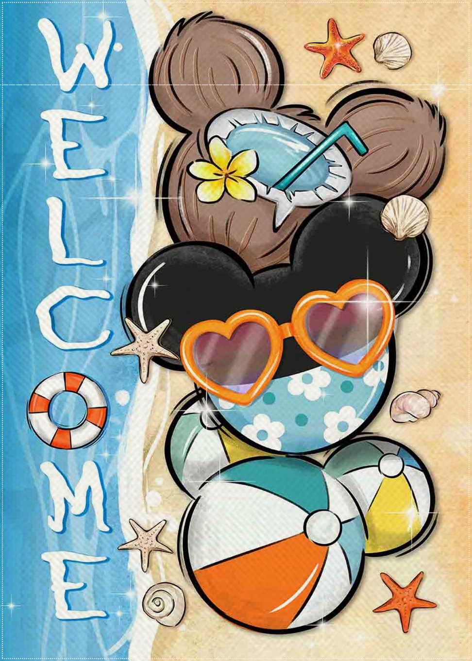 Welcome Summer Decorative Garden Flag, Beach Coastal Coconut Ball Yard Outside Decorations, Nautical Seasonal Burlap Outdoor Small Home Decor Double Sided 12 x 18