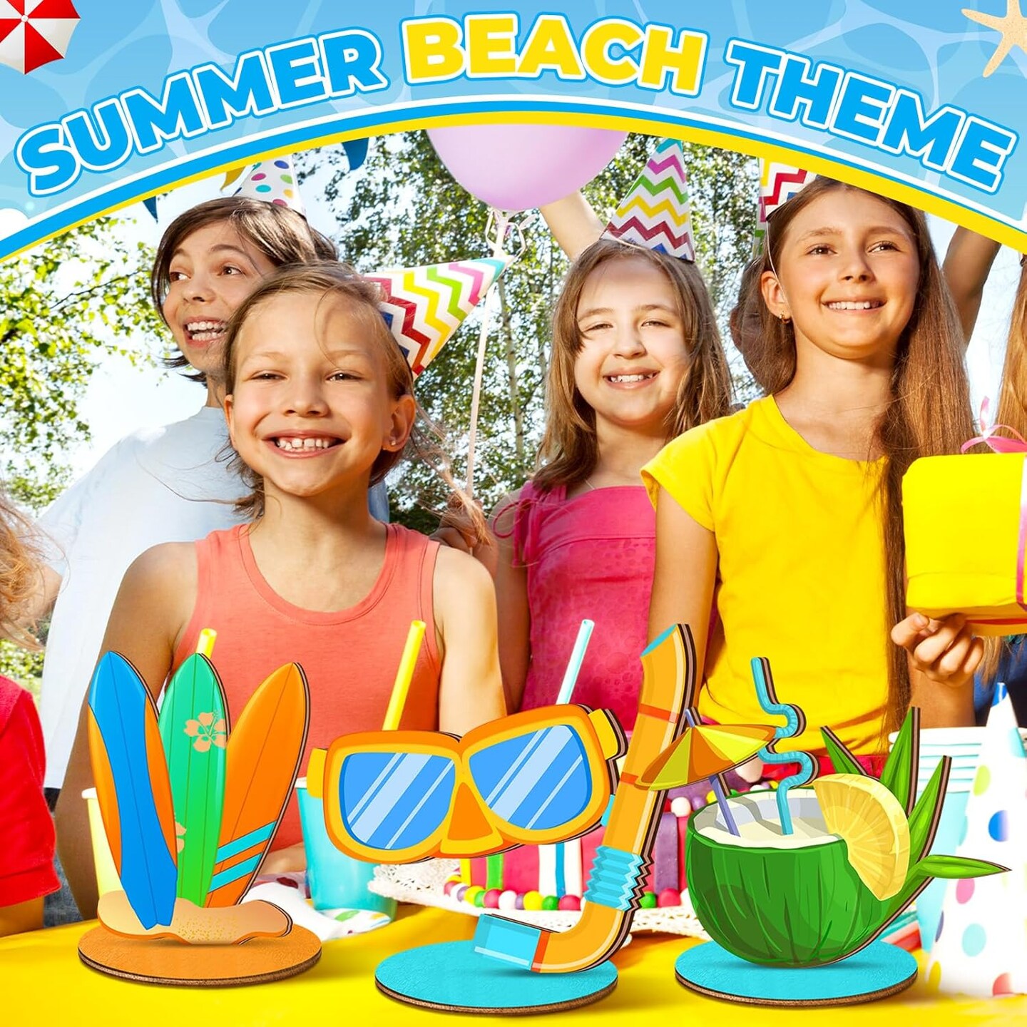 12 Pcs Summer Decor Summer Beach Table Centerpieces Decorations Beach Pool Balls Party Wood Blocks Home Decoration