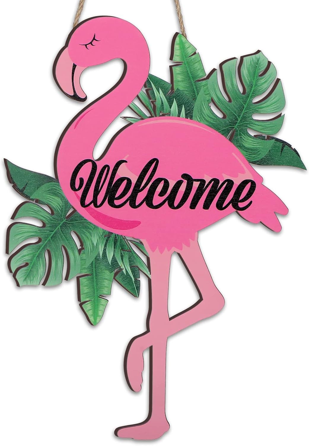 Flamingo Welcome Wood Door Summer Sign Large Hawaiian Decorations Hawaiian Themed Wall Art Hanging Sign