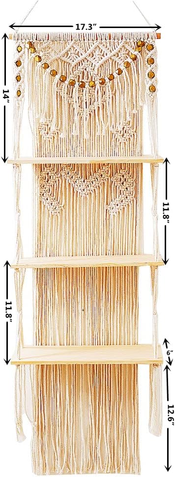Macrame Wall Hanging Shelf with Enhanced Solid Wood Shelves and Handmade Macrame to Organize Plants and Decor &#x2014; 3 Tier Macrame Shelf Wall Hanging Bohemian Decorative Shelves for Kitchen,Home Storage