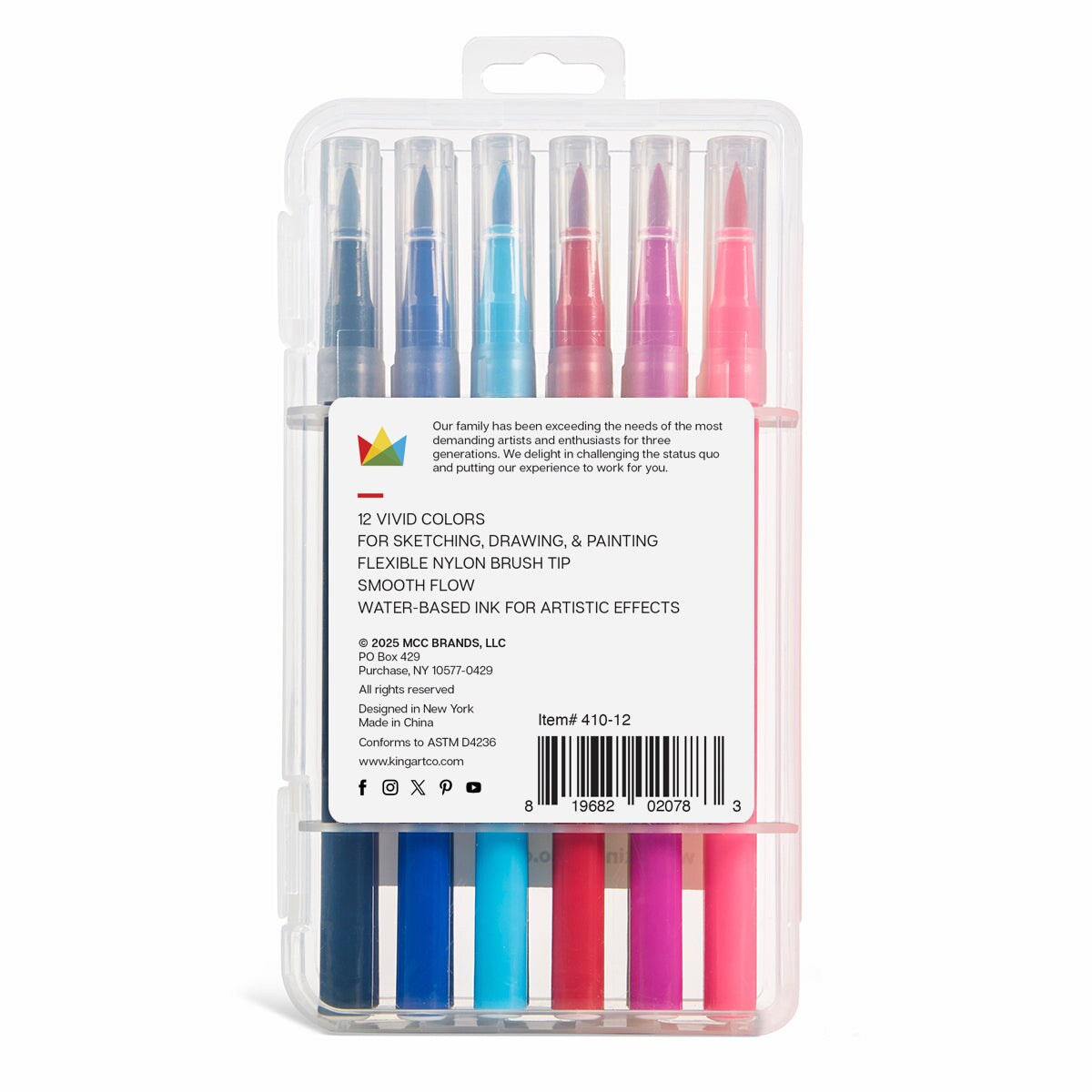 KINGART&#xAE; Watercolor Brush Markers 12 Colors