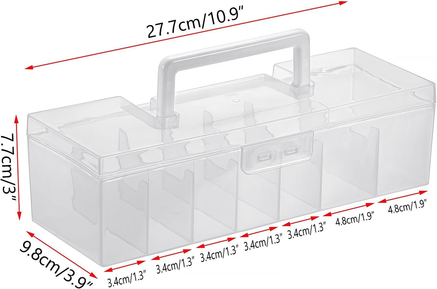 Pack of 2 Clear Plastic Storage Bin with Lid and Handle, Portable Storage Box with 7 Compartments, Semi-Transparent Organizer Box for Embroidery and Sewing Threads, Crafts, Fly Tying Chenille