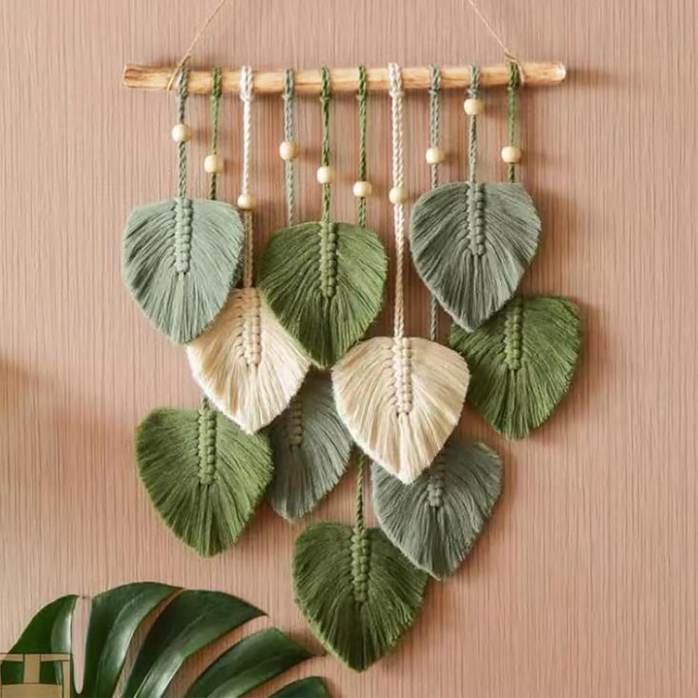 Macrame Wall Hanging Leaves,Hand-Woven Cotton Rope Leaf Tapestry For Nursery Bedroom Living Room