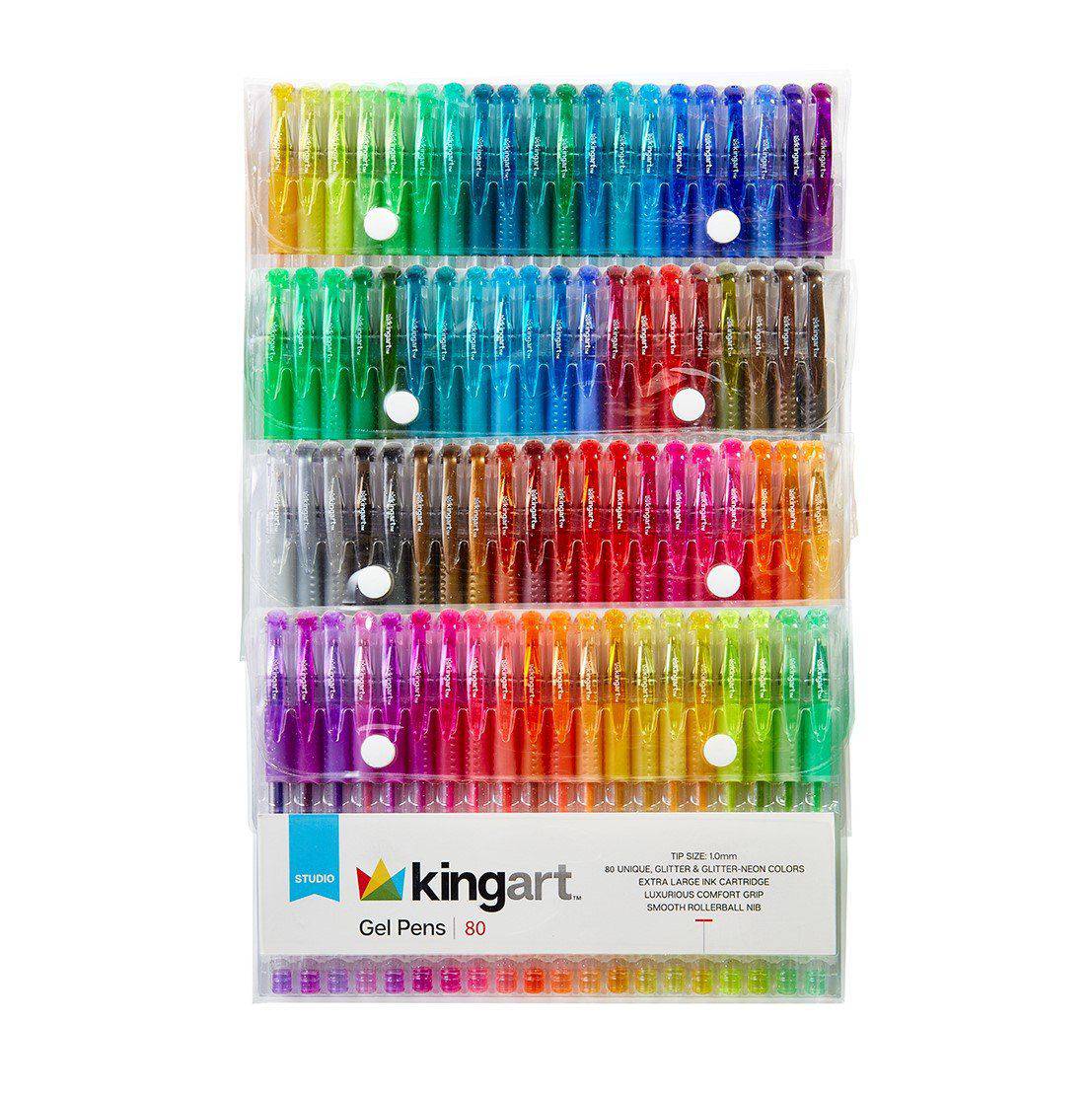 KINGART&#xAE; Soft Grip Glitter Gel Pens, 2.0mm Ink Cartridge, Set of 80 Unique Colors