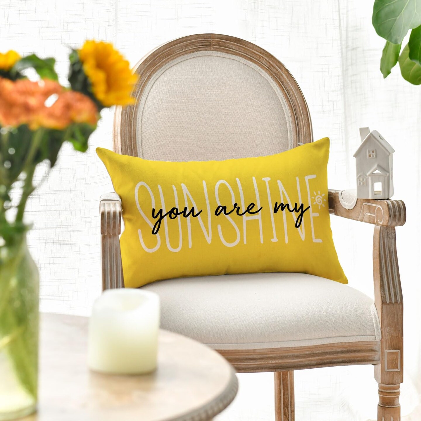 You are My Sunshine Summer Throw Pillow Cover, 12 x 20 Inch Yellow Cushion Case Decoration for Sofa Couch