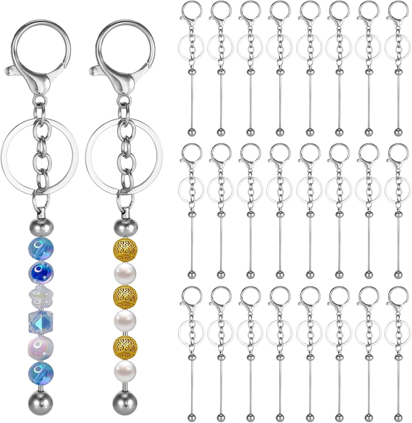 24 Pcs Metal Beadable Keychains, Blank Keychain Making Kit for Craft DIY Gifts,Creative Deaded Keychain Gifts for Women Men,Beadable Keychains Bars DIY for Beads