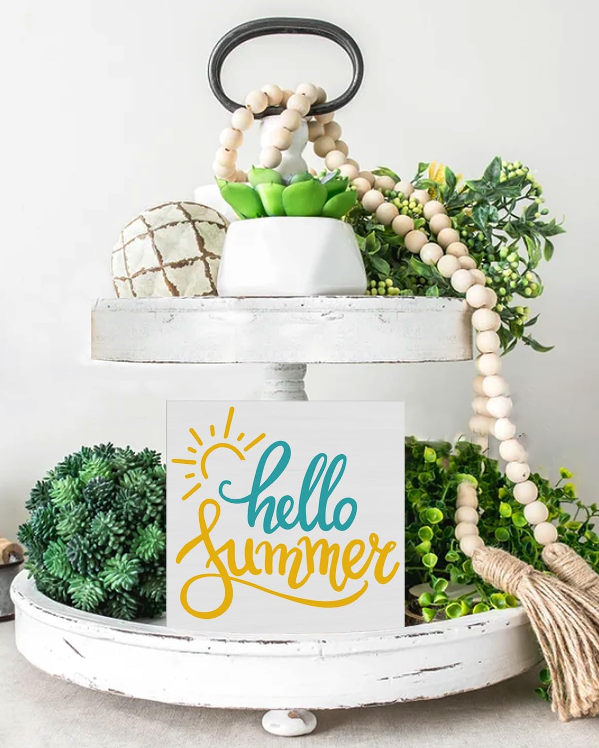 Country Hello Summer Sun Wooden Sign Decor Desk Sign Summer Quote Sun Wood Block Sign