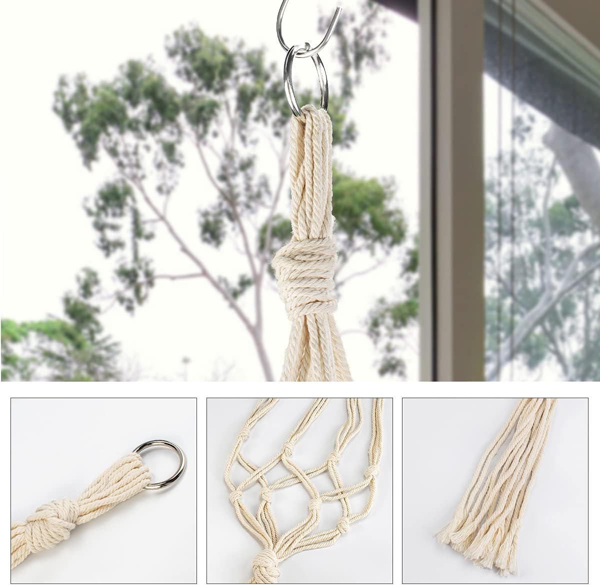 5-Pack Macramé Plant Hangers – Indoor Hanging Planter Holders with S-Hooks & Hook Nails, Handmade Boho Hanging Baskets in 3 Sizes (34" / 40" / 54") for Small Pots – Beige