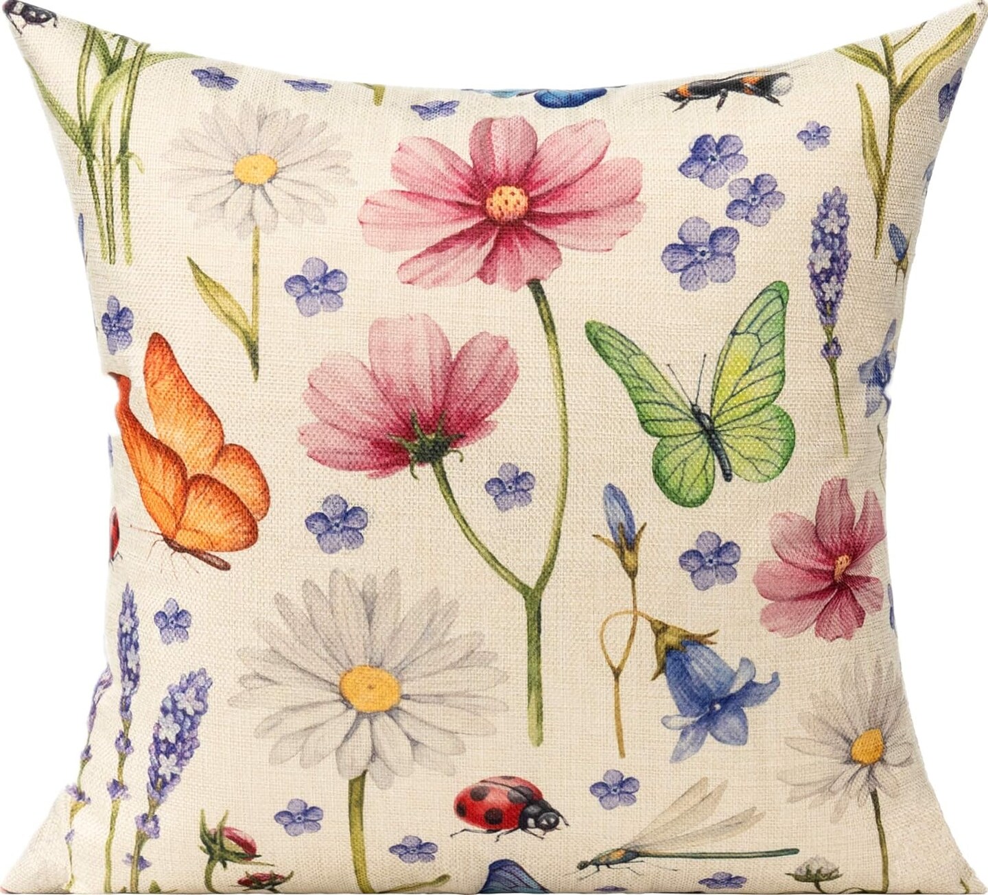 Throw Pillow Covers 18x18 Set of 4 Spring Summer Garden Flowers Farmhouse Décor Outside Furniture Bench Chair Decorative Cushion Cases for Swing Deep Seat Bed Couch Sofa