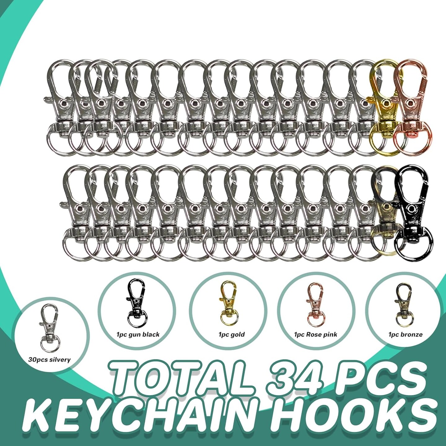 Keychain, 68PCS Swivel Snap Hooks with Key Rings, Metal Lobster Claw Clasp,34PCS Keychains Clips Hooks and 34PCS Key Chain Rings,Keychain Rings for DIY Crafts,Jewelry Making Silver/Mix