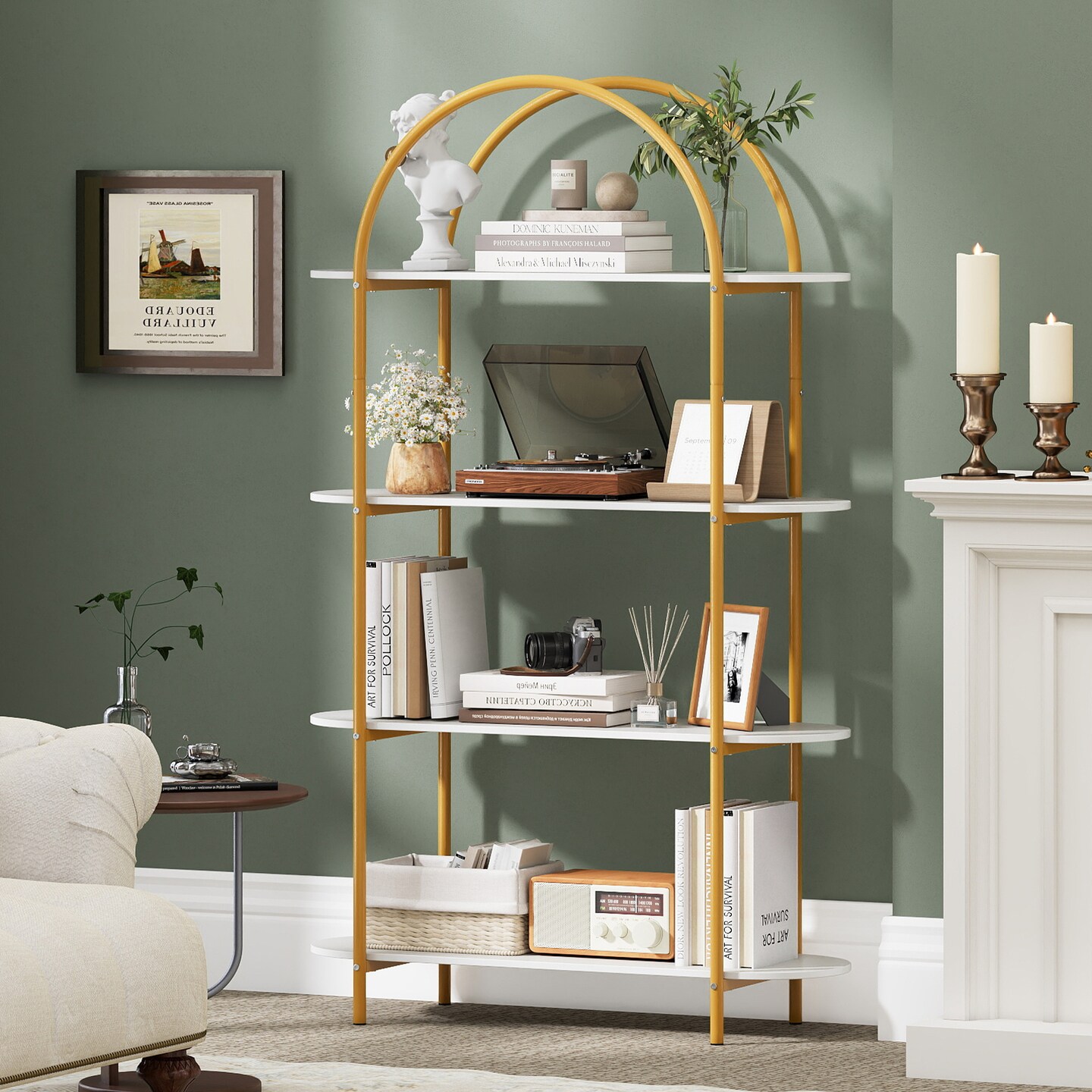 Rustic Metal & Wood 4-Tier Arched Bookshelf Stylish Home Storage & Display