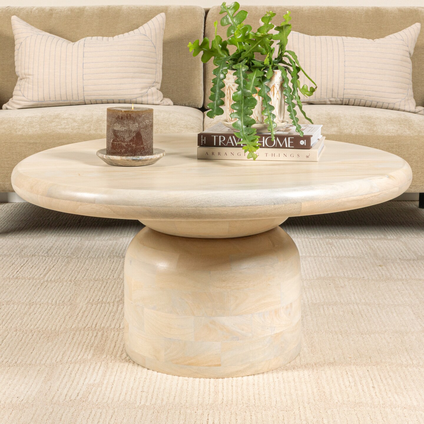 Hello Honey Round Mango Wood Coffee Table with Stacked End Grain Base