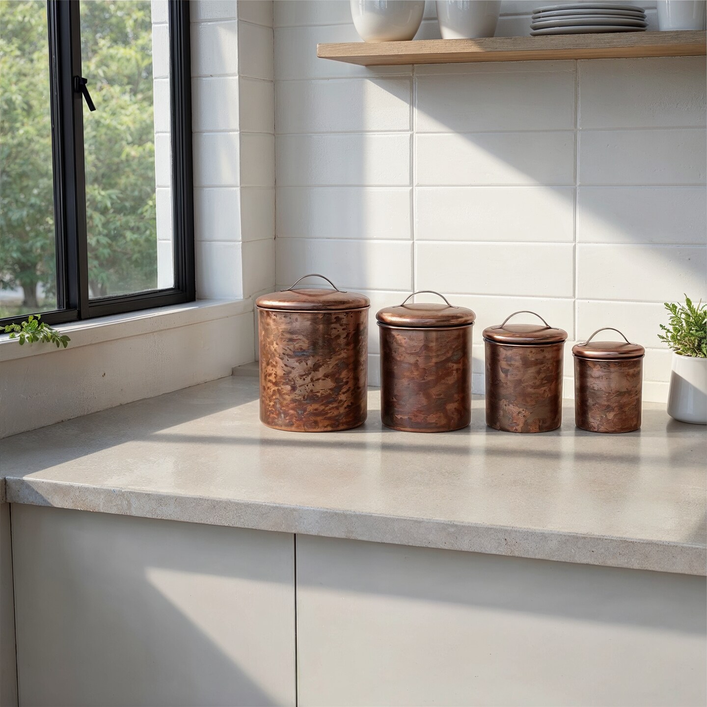 Hello Honey 4-Piece Oxidized Stainless Steel Canister Set, Copper-Finished