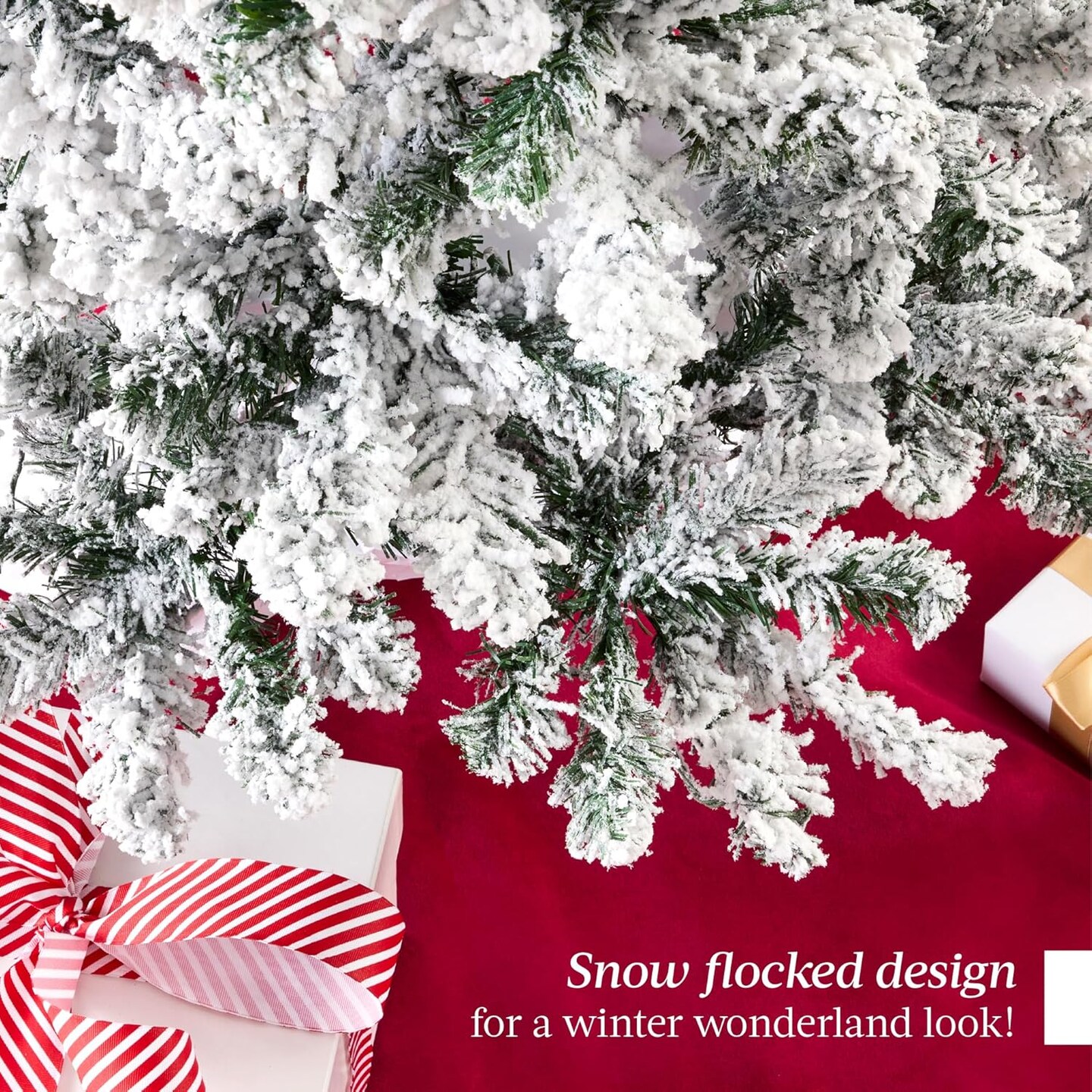 Flocked Pencil Christmas Tree Unlit Slim Artificial Tree with Snowy Finish &#x26; Foldable Base