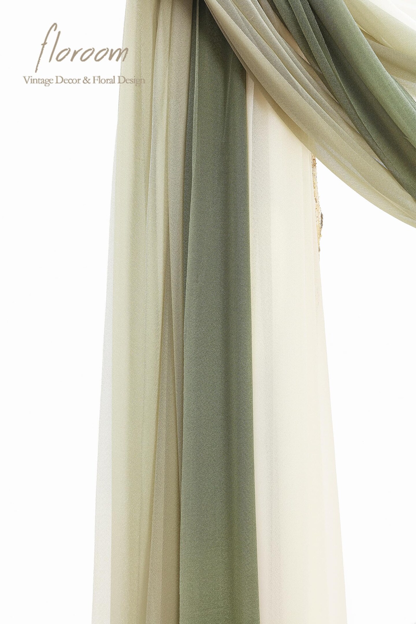 Wedding Arch Draping Fabric 3 Panels 20Ft Chiffon Fabric Drapes Arbor Drapery Wedding Ceremony Reception Swag Decorations (Forest Green +Sage Green +Ivory)