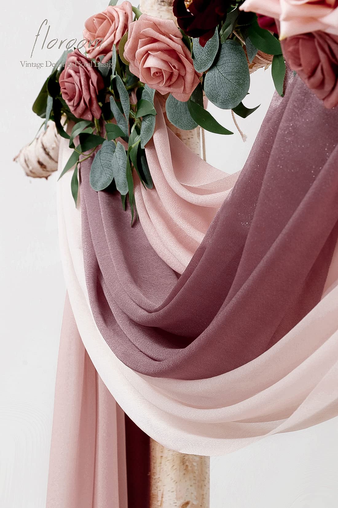 Wedding Arch Draping Fabric 3 Panels 20Ft Chiffon Fabric Drapes Arbor Drapery Wedding Ceremony Reception Swag Decorations (Mauve +Dusty Rose +Blush)