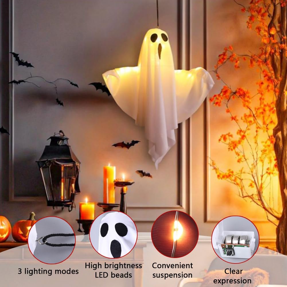 4 Packs Halloween Ghost Decorations with Light - White