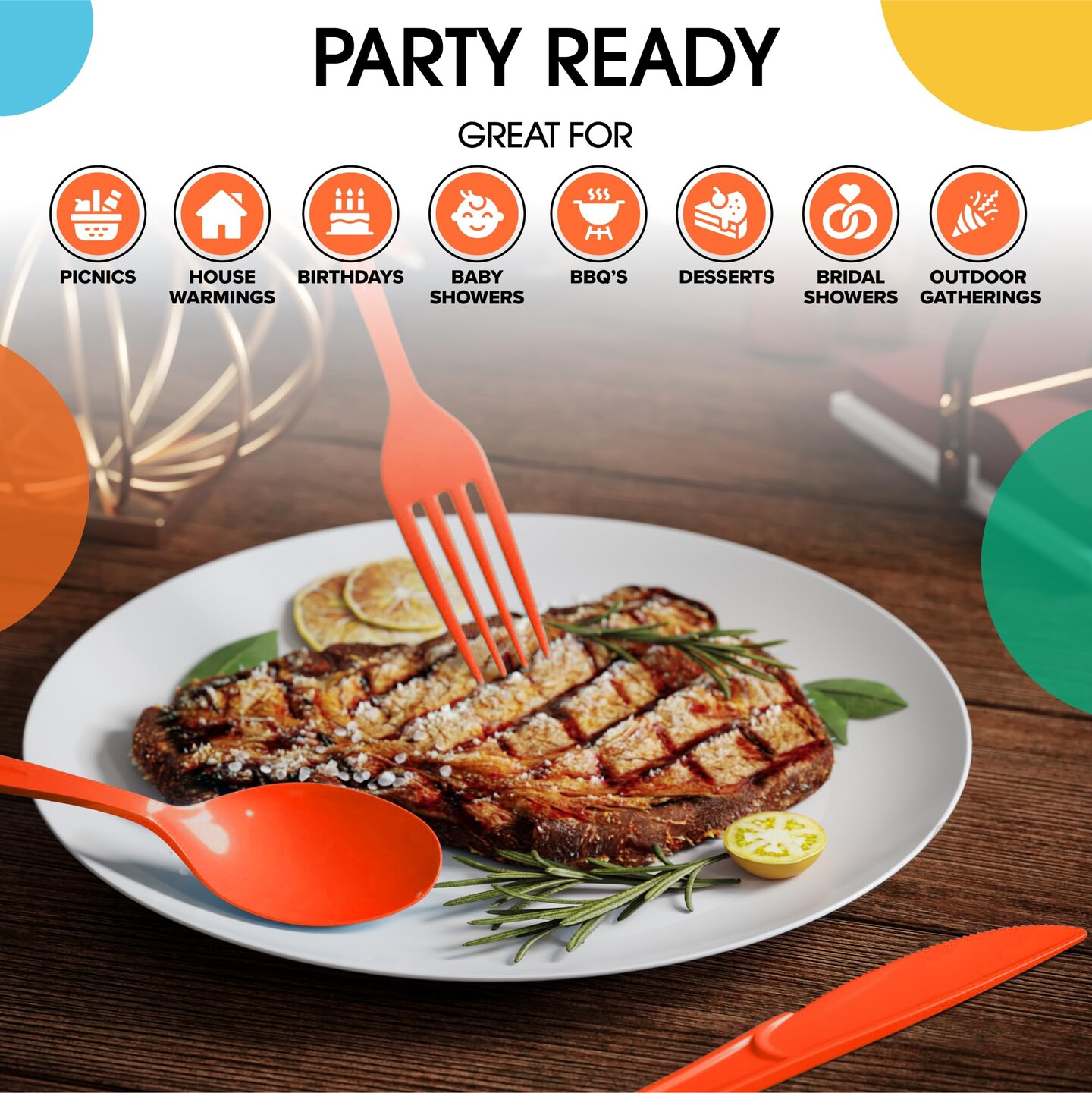 Exquisite Polished Plastic Silverware &#x2013; 150 Pcs Heavy Duty Cutlery Set &#x2013; 50 Each of Forks, Knives &#x26; Spoons &#x2013; Disposable Utensil Set for Parties, Events &#x26; Catering &#x2013; Flatware Set by Party Solids