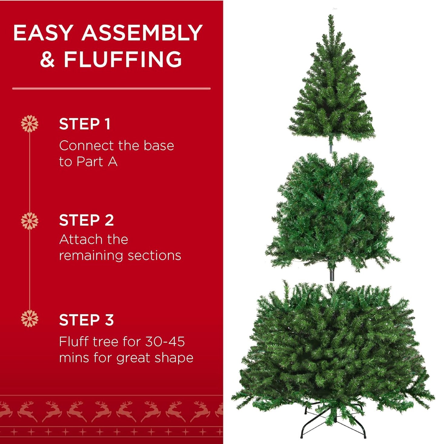 Unlit Artificial Spruce Christmas Tree, Realistic Full Shape with Foldable Metal Base for Indoor Holiday Decor