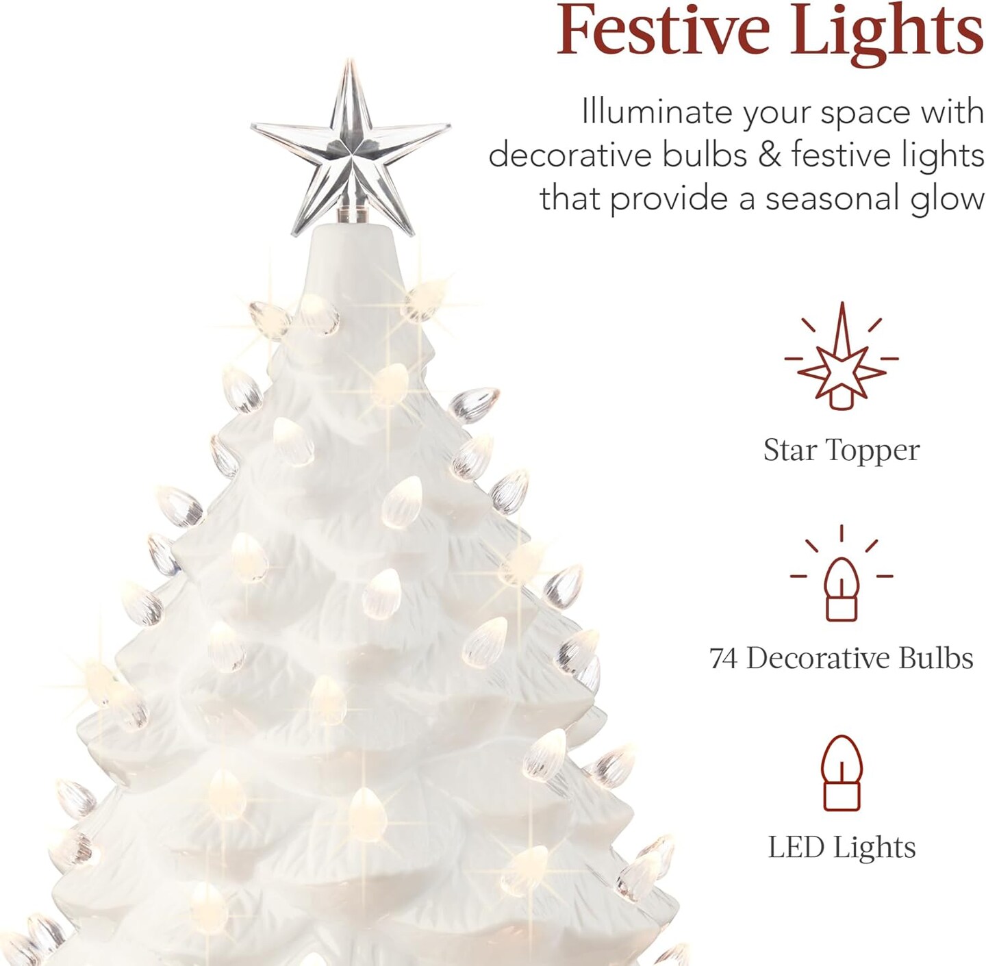 Ceramic Christmas Tree, Hand Painted Green Tabletop Tree with 74 Multicolor LED Bulbs &#x26; Star Topper