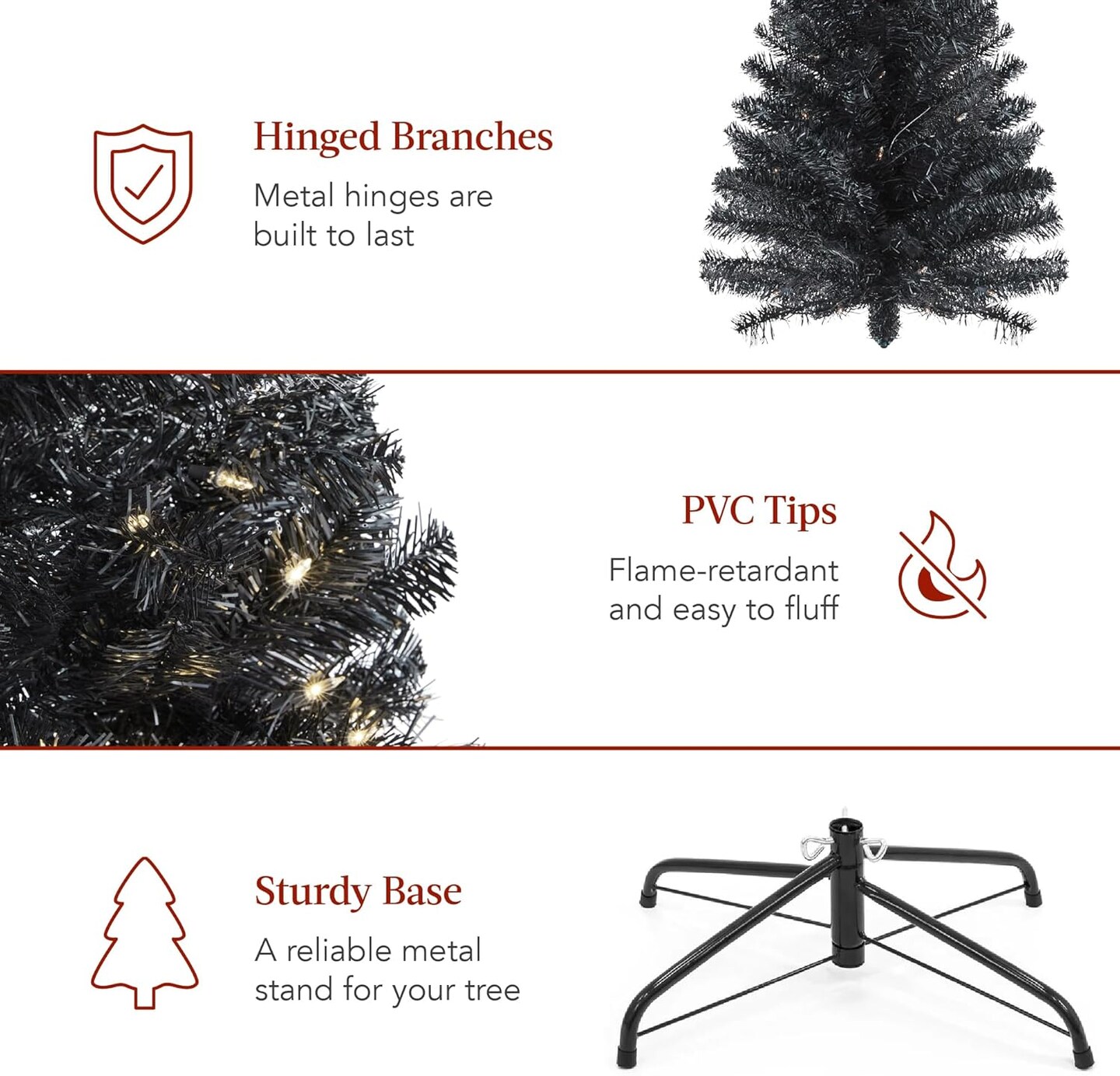 Pencil Artificial Christmas Tree with 300 2-in-1 White &#x26; Multicolor LED Lights &#x26; Sturdy Metal Base