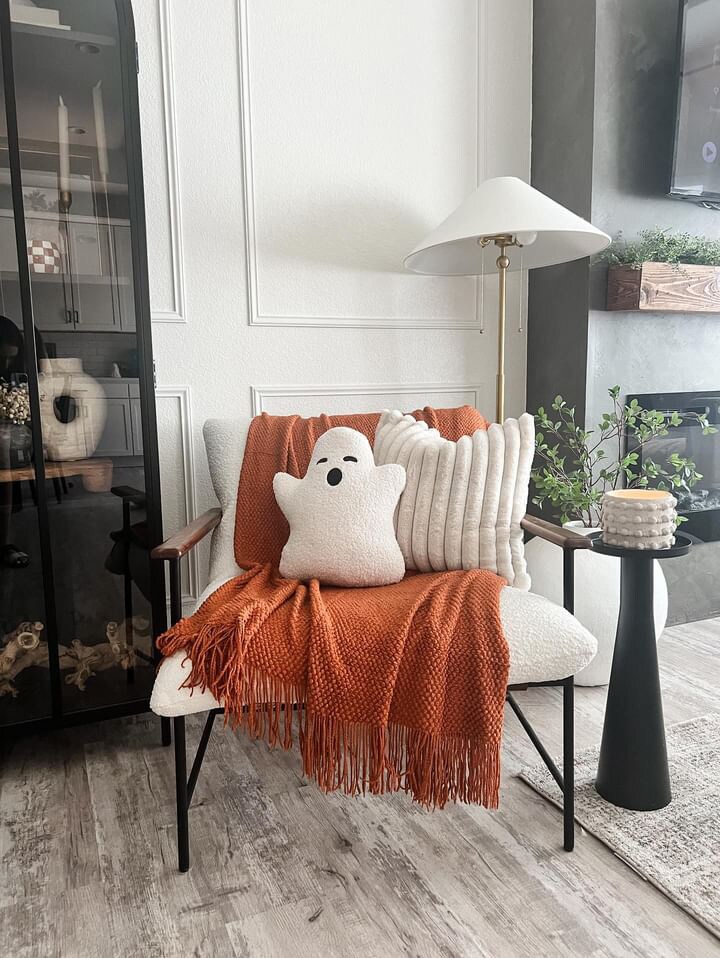 Sherpa Ghost Pillow &#x2013; 13&#x22; x 15&#x22; White Plush Halloween Decor