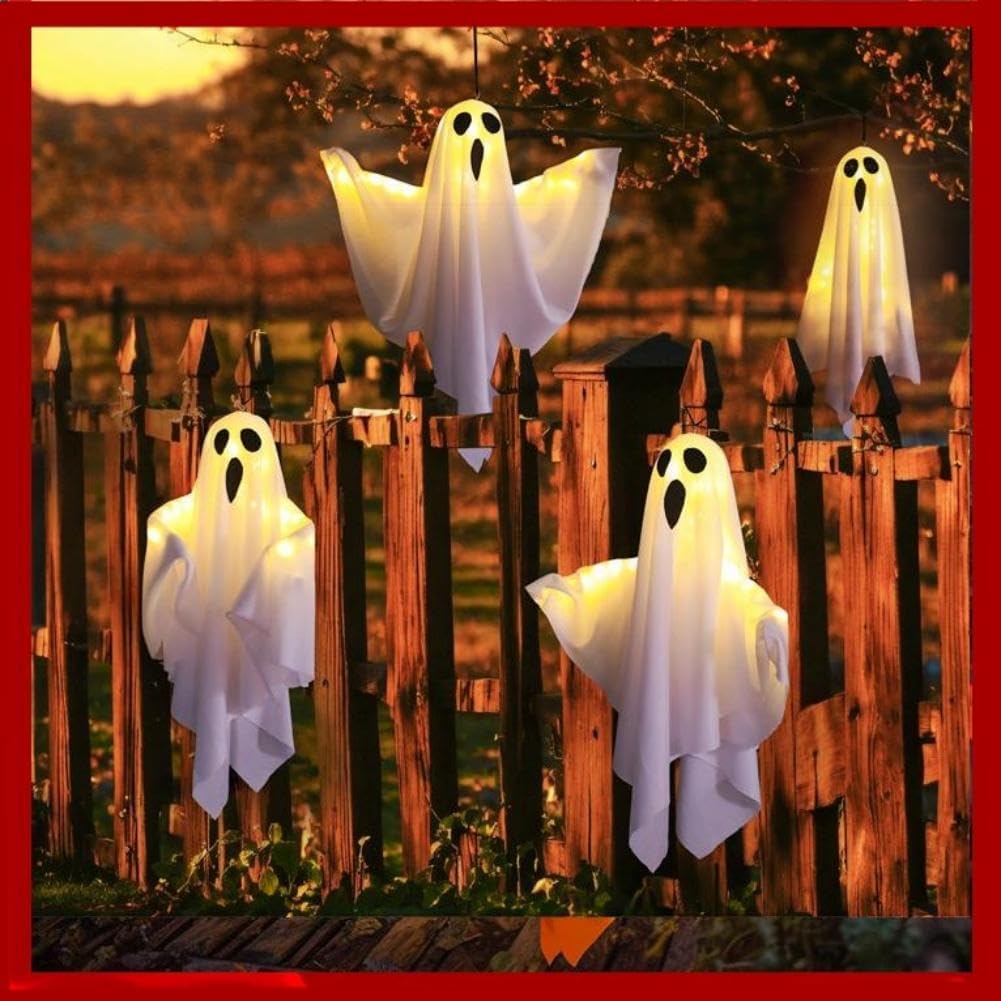 4 Packs Halloween Ghost Decorations with Light - White