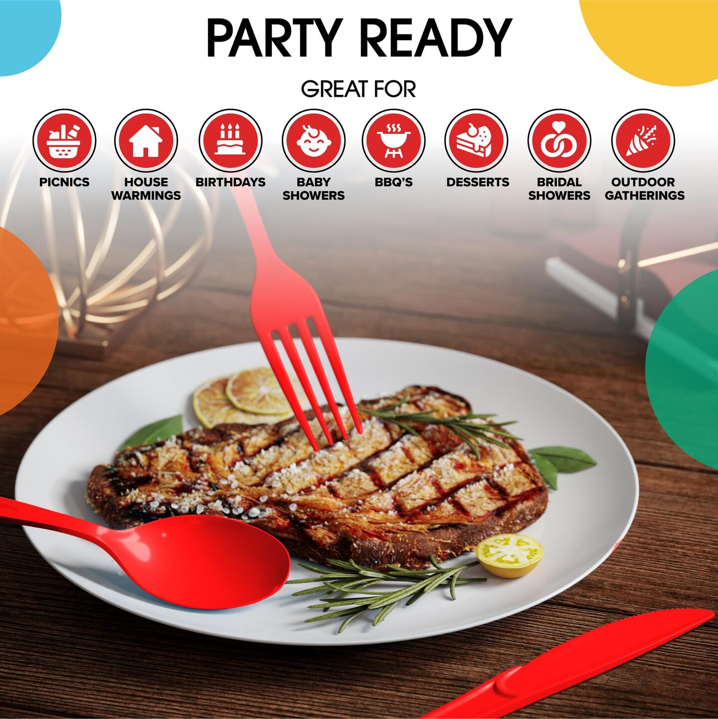 Exquisite Polished Plastic Silverware &#x2013; 150 Pcs Heavy Duty Cutlery Set &#x2013; 50 Each of Forks, Knives &#x26; Spoons &#x2013; Disposable Utensil Set for Parties, Events &#x26; Catering &#x2013; Flatware Set by Party Solids