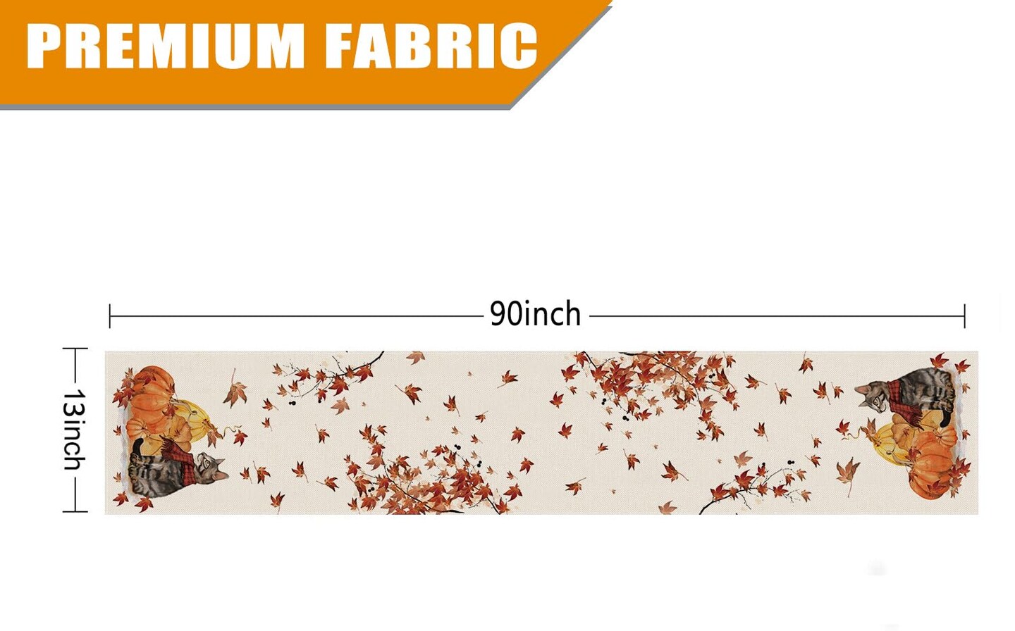 Fall Table Runner Pumpkins Cat Maple Leaf Autumn Harvest Seasonal Thanksgiving Decorations for Home Kitchen Dining Room Party Decor 13 x 90 Inch