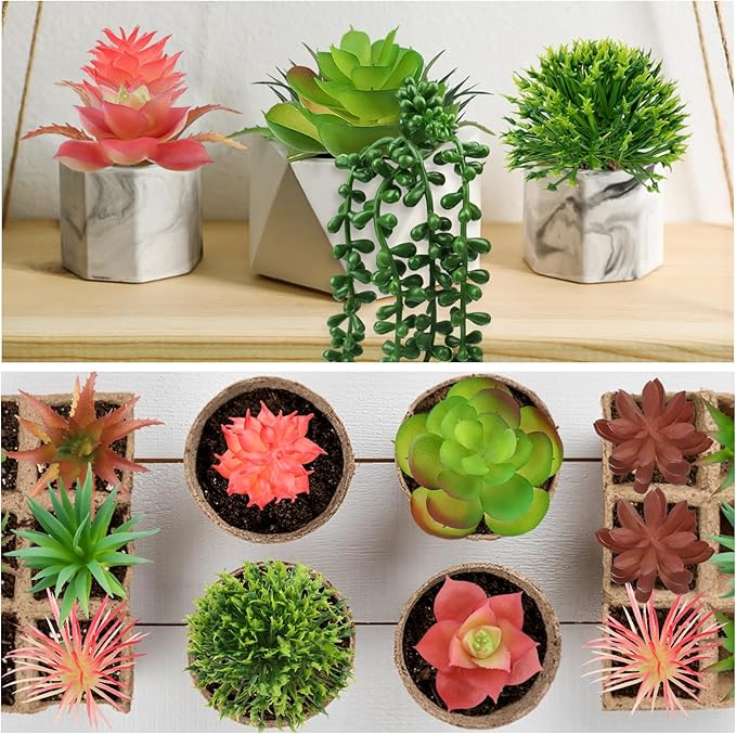 Succulents Plants Artificial, 14pcs Colorful Succulents Plant, Mini Fake Succulents for DIY Crafting Home Garden Office Party