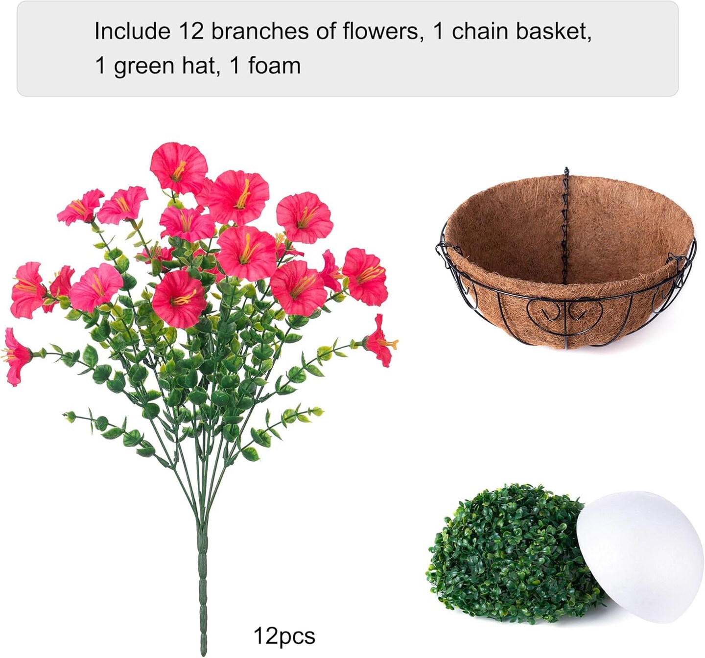 Artificial Faux Hanging Plants Flowers Basket for Outdoor Outside Spring