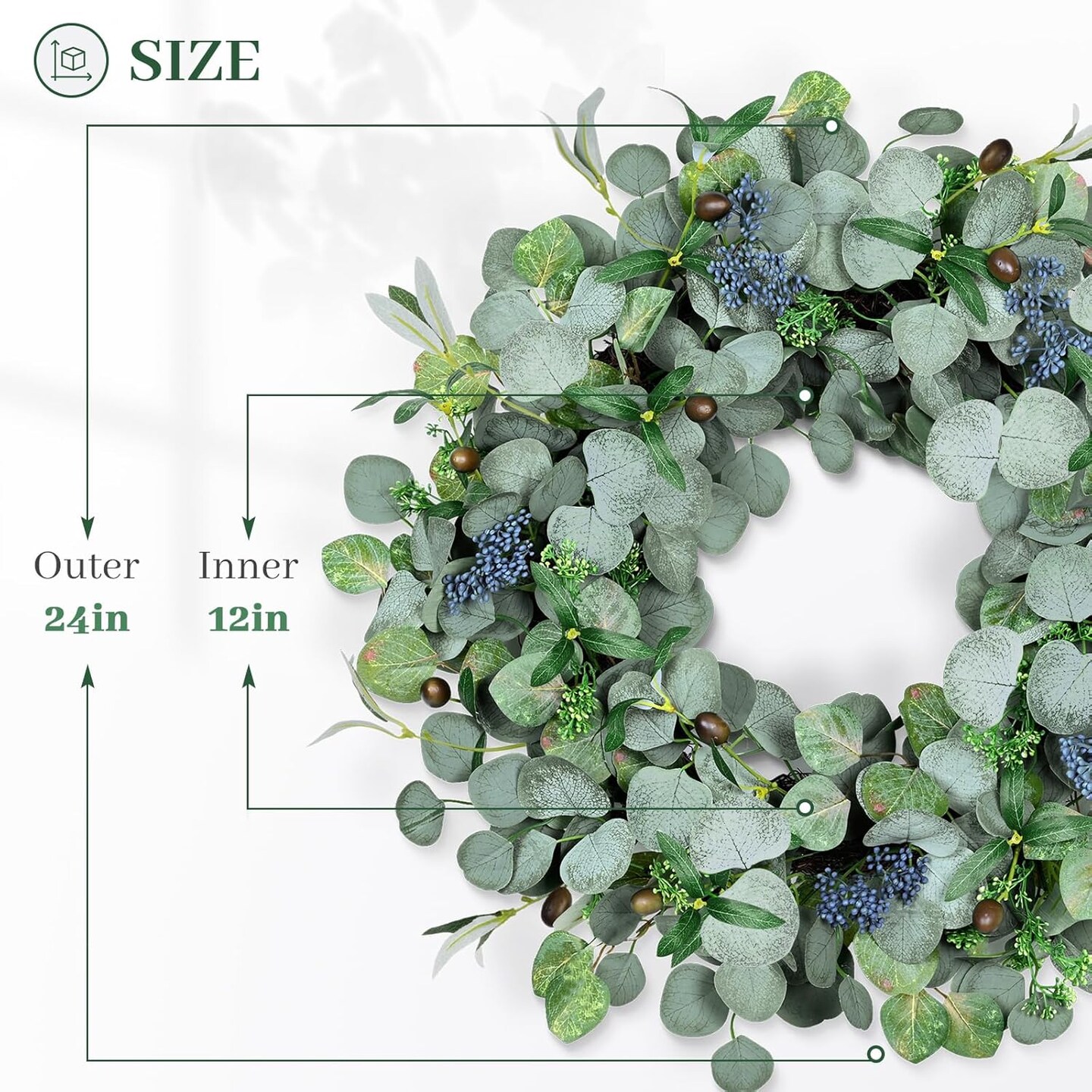 Wreath with Olive Leaves and Berries , Handmade Green Spring wreath