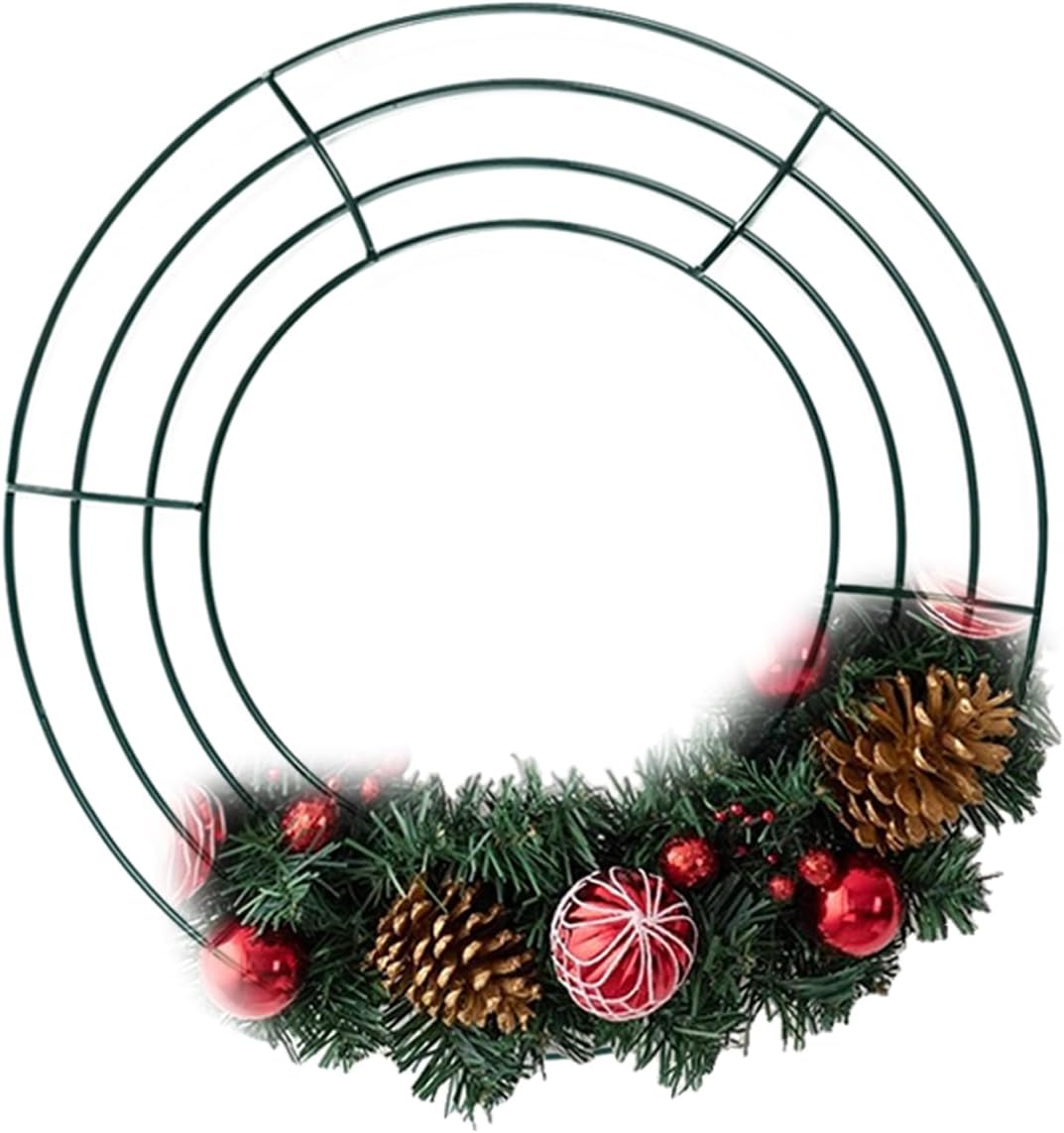 3PCS 10&#x201D; Wire Wreath Frames Green Christmas Metal Round Wreath Form Wire Frames for Floral Arrangements Craft DIY Thanksgiving Autumn Christmas Wreath Supplies