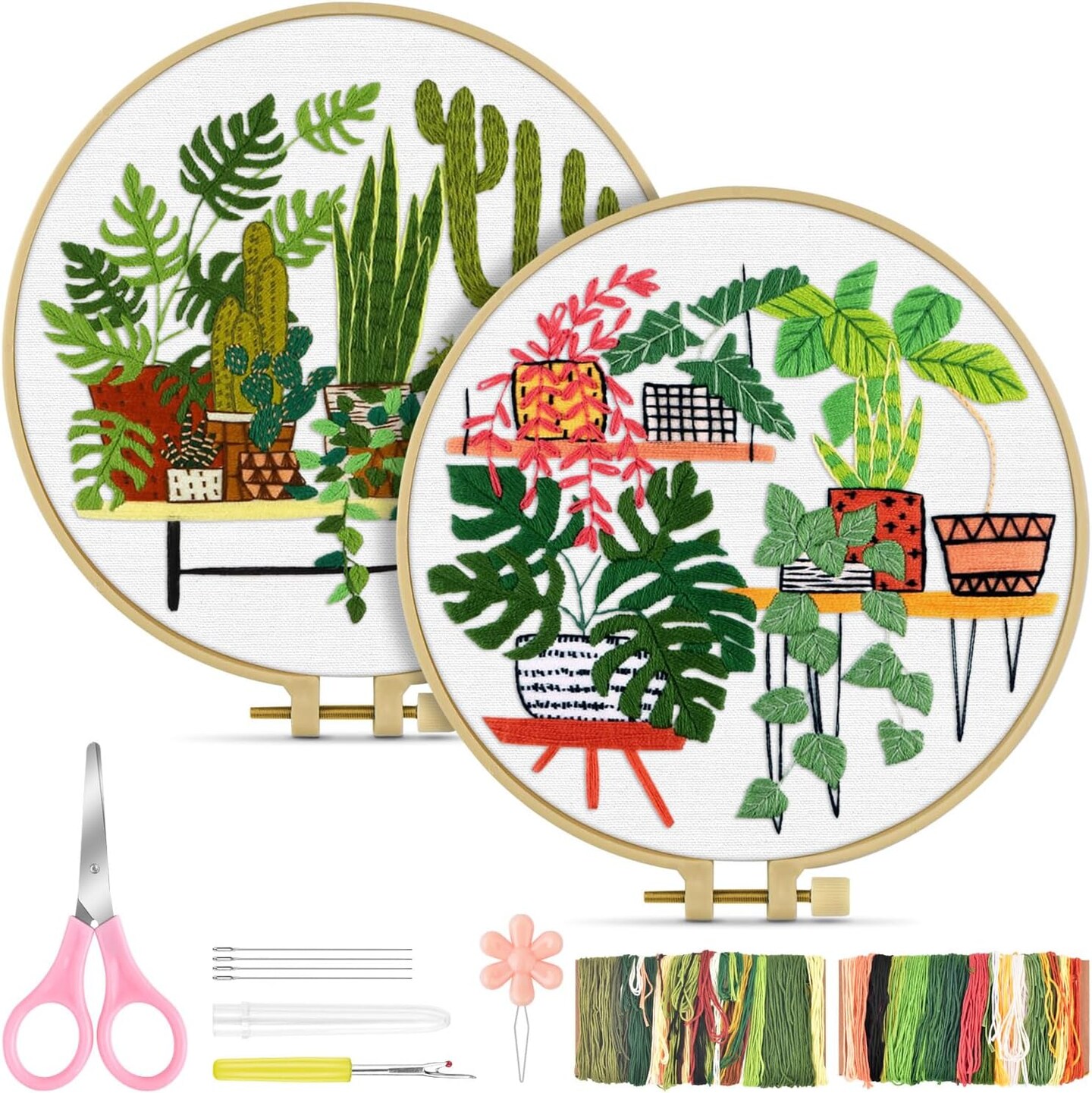 Owl Embroidery Kit for Adults – Beginner DIY Set with Cloth, Hoops & Threads (Cactus)