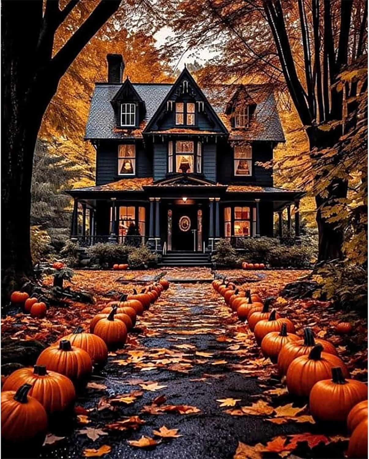 Halloween Landscape Paint by Numbers Kit for Adults – DIY Canvas Art, 16x20 Inch