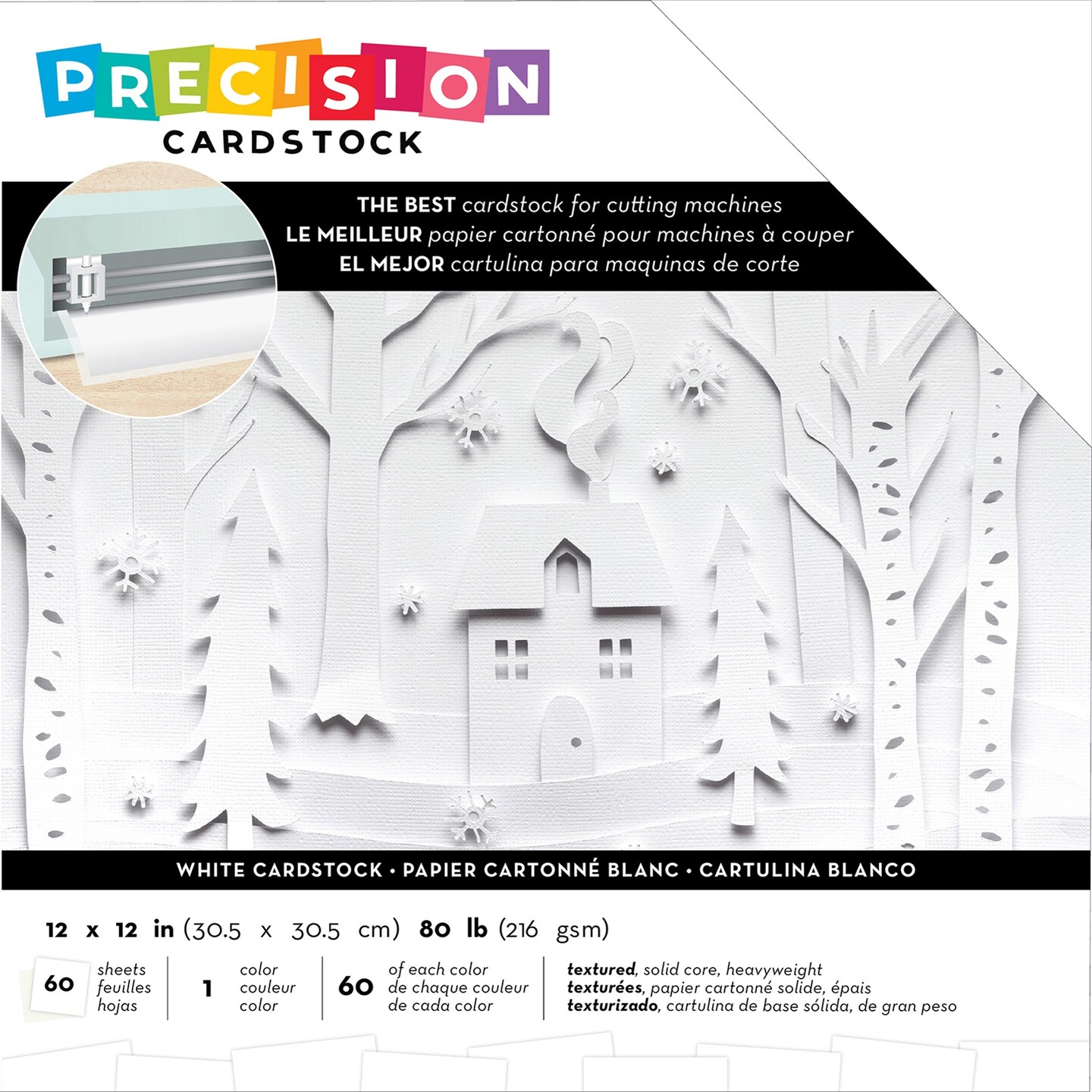 American Crafts Precision Cardstock Pack 80lb 12&#x22;X12&#x22; 60/Pkg-White/Textured