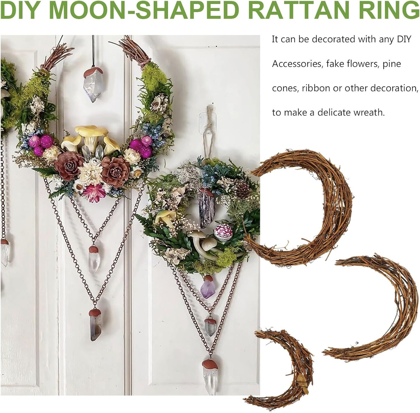 Grapevine Wreath frame - Moon Shaped Rattan Wreath Frame for DIY Crafts Easter Day Home Decor 11.8 Inch