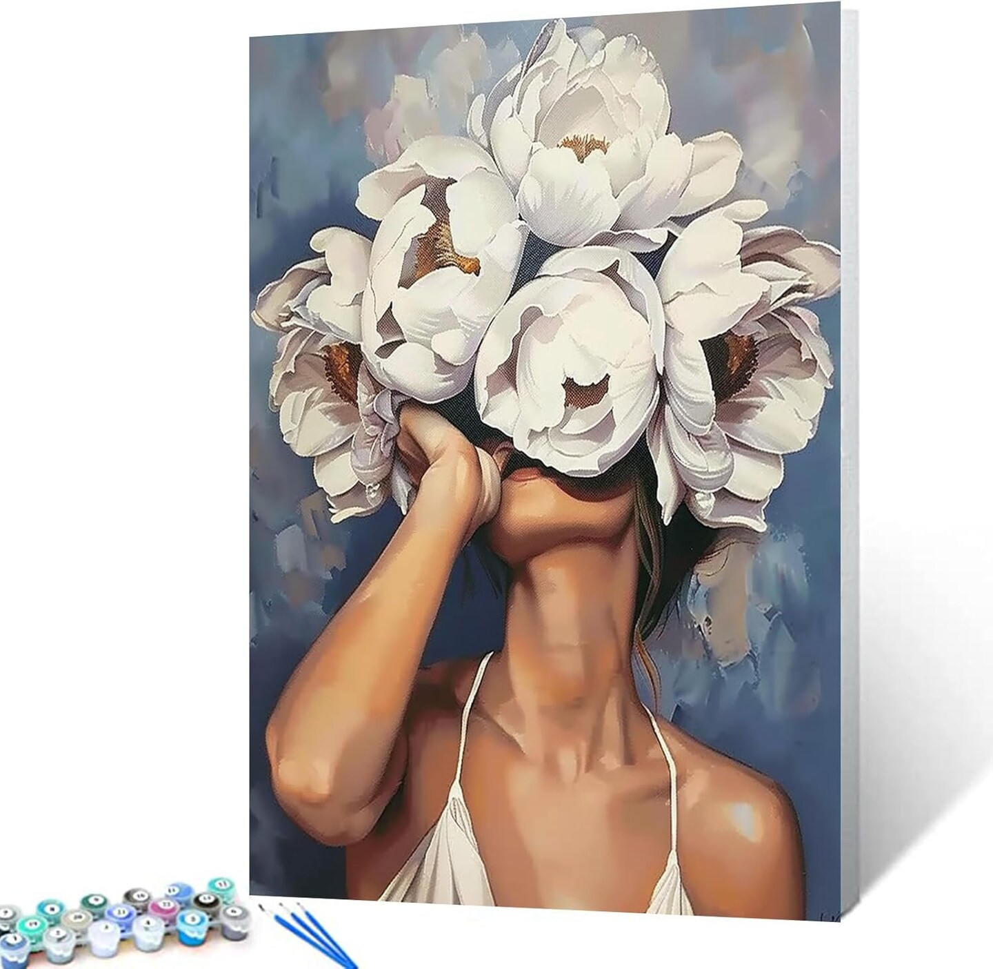 Female and Flower Painting by Numbers Modern Style Lady Head Flower Picture Acrylic Oil Painting Set Figure Lady Home Decor Paint by Numbers for Adults Beginner Without Frame-16''W x 20''H